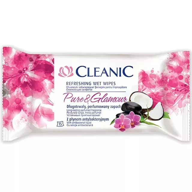 Cleanic Nedves Törlőkendő-Pure&Glamour-Antibakteriális folyadék adalékkal 15db