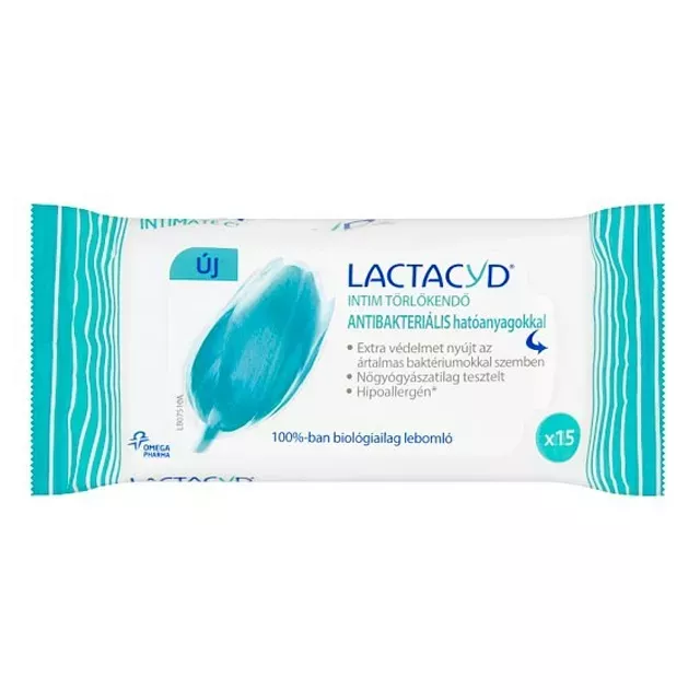Lactacyd Nedves Törlőkendő Intim Antibakteriális hatóanyagokkal 15db/cs