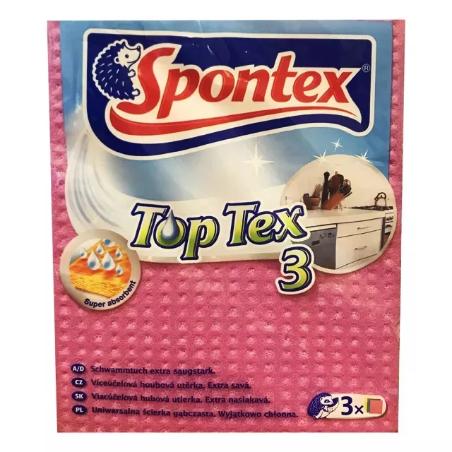 Spontex Törlőkendő Szivacsos-Top Tex3-Extra nedvszívó,Színes 15,5x18,5cm 3db/cs