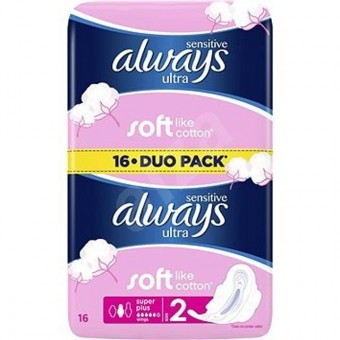 Always Egészségügyi betét Ultra Super Plus Sensitive 16db