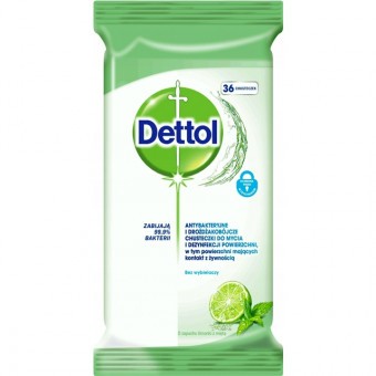 Dettol Felülettisztító Törlőkendő-Antibakteriális;Lime-Menta illat 36db