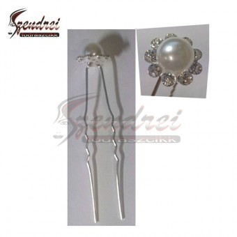 Hajtű ezüst körbe crystal közepén fehér gyönggyel FS0075_white