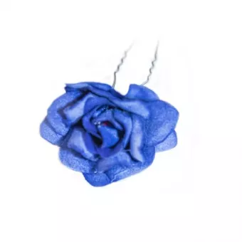 Hajtű Virágos Díszes - Textil, kék, Középen áttetsző strasszkő 1db