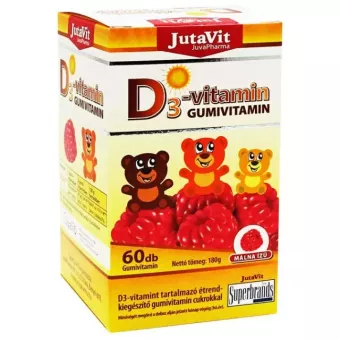 JutaVit D3-Vitamin Gumivitamin Málna Ízű Gyerekeknek 60db