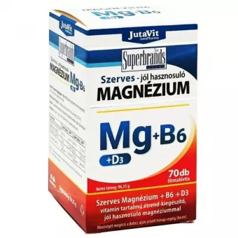 JutaVit Szerves Magnézium + B6-Vitamin+ D3-Vitamin Filmtabletta 70db