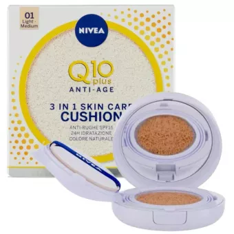 Nivea Q10 Plus 3in1 Care Cushion SPF15 15 g nappali arckrém 01 Light-Medium