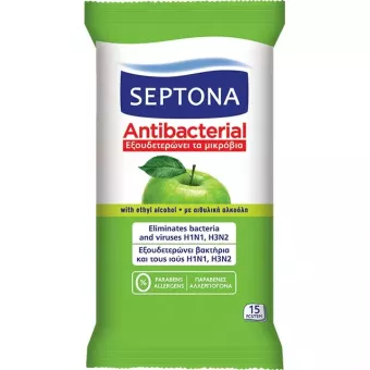 Septona Nedves Törlőkendő Antibakteriális, Zöldalmás 15db-os